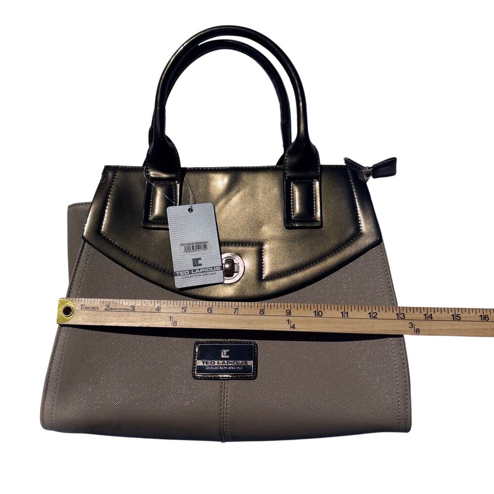 NWT Ted Lapidus Collection Speciale Satchel Handbag Taupe & Metallic Bronze - Picture 8 of 10
